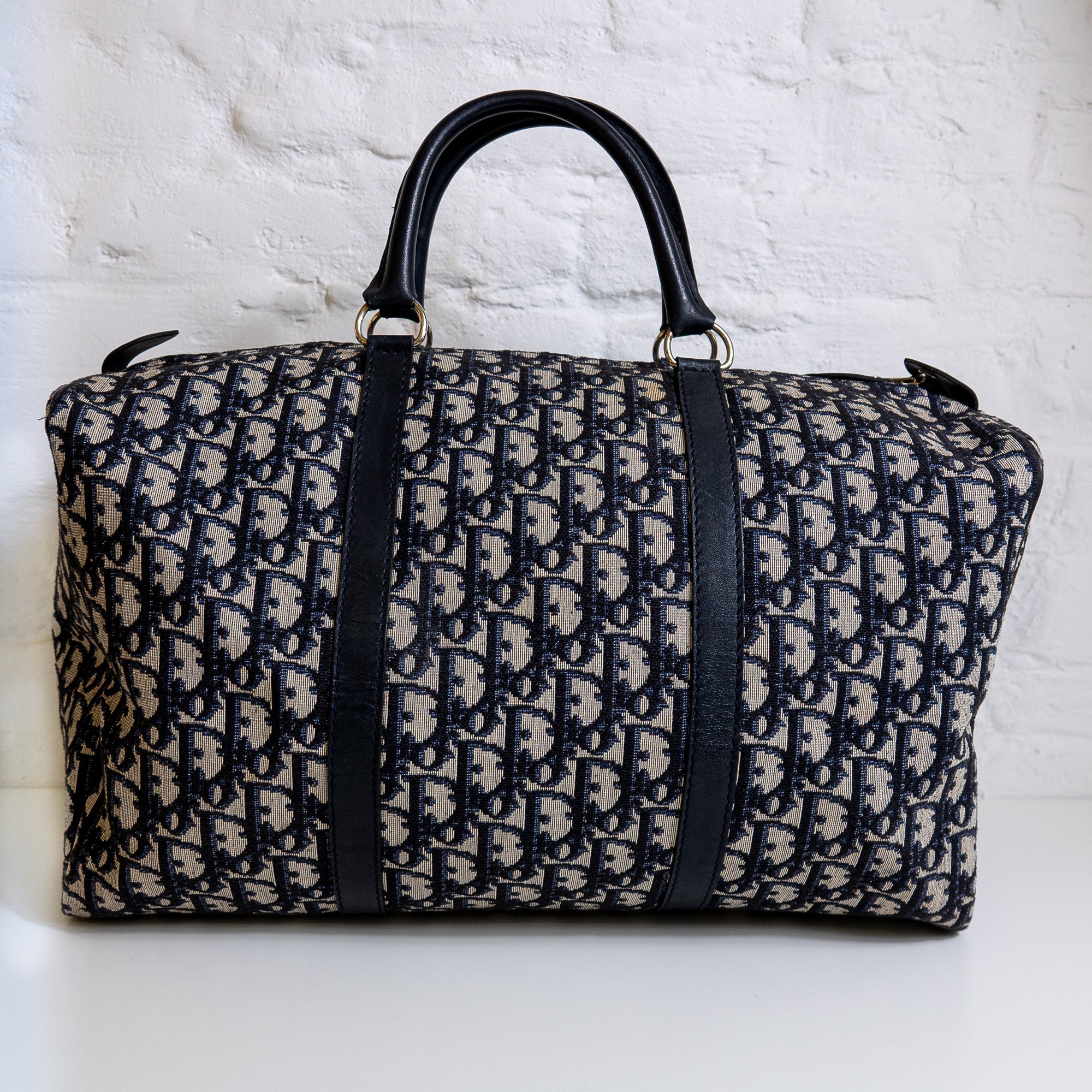 Dior Boston 40 toile Trotter navy et cuir Lola Collective