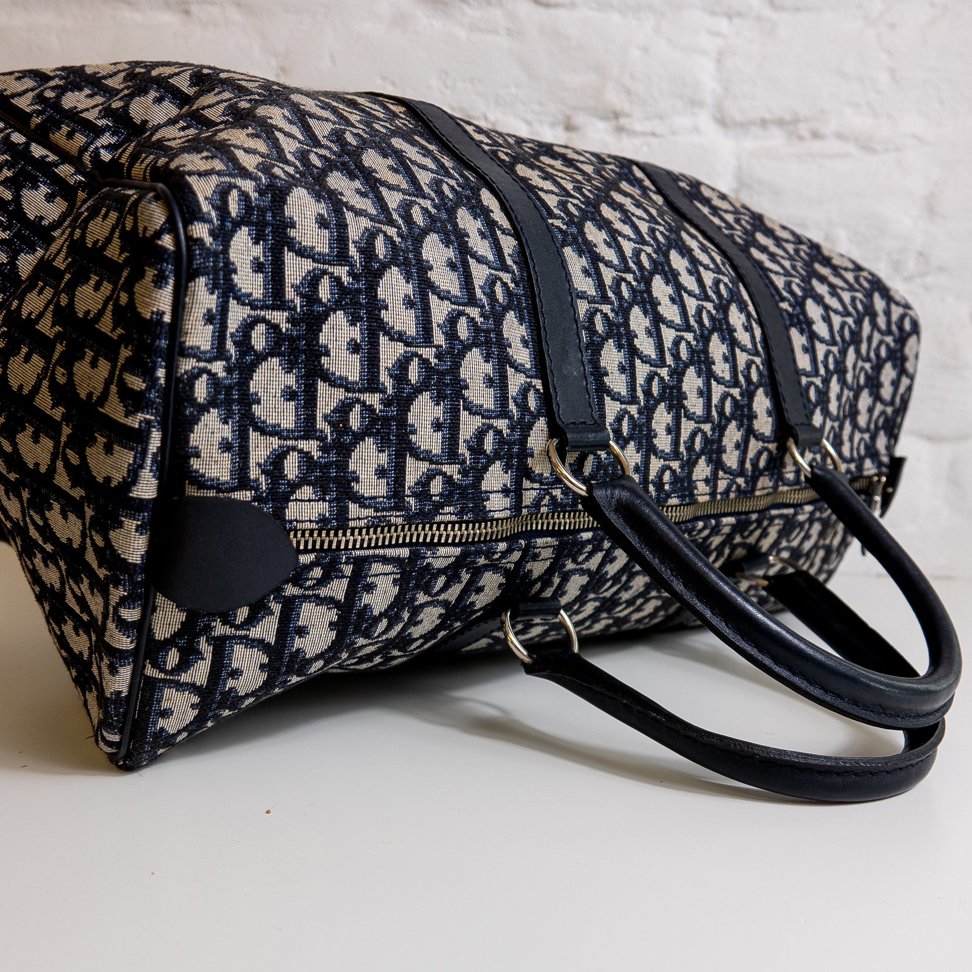Dior Boston 40 toile Trotter navy et cuir Lola Collective