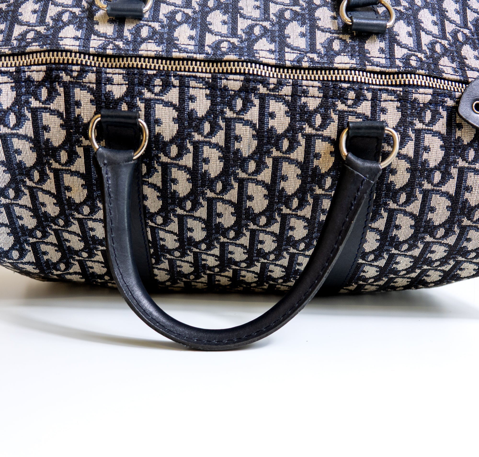 Dior Boston 40 toile Trotter navy et cuir Lola Collective