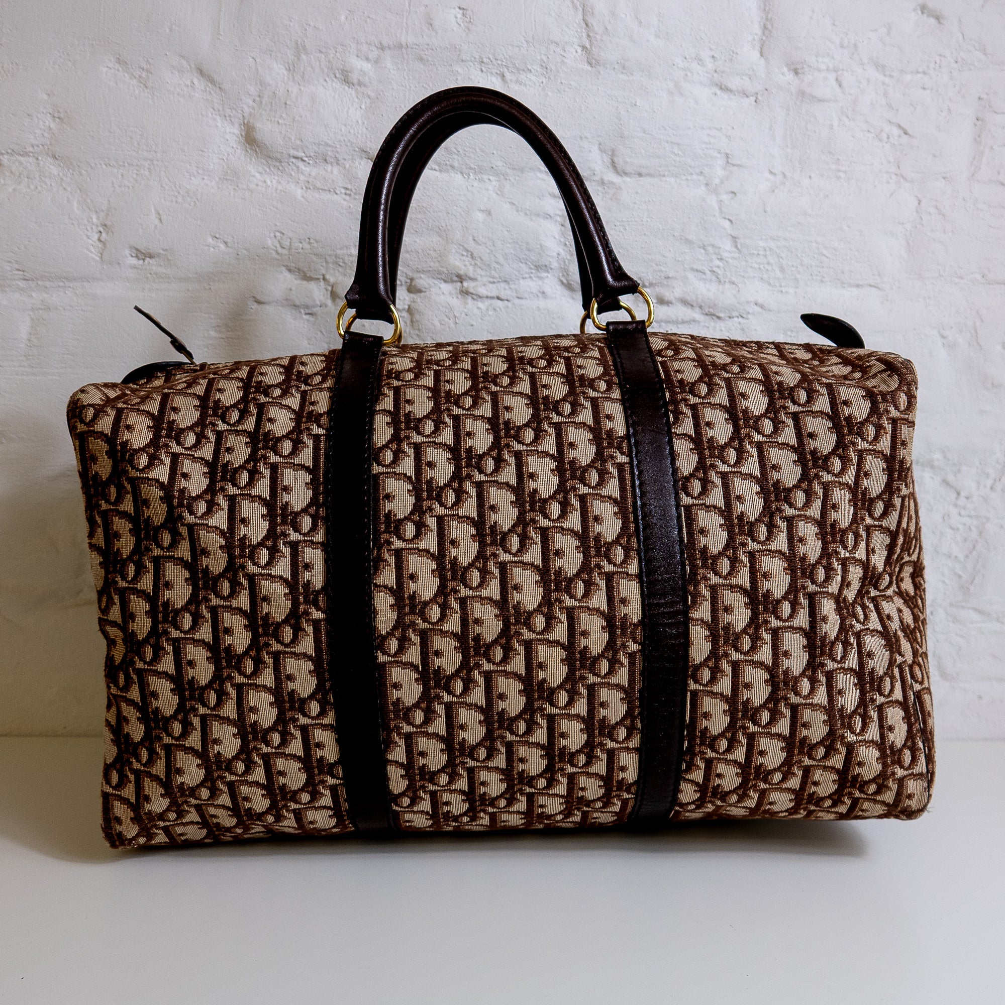 Dior Boston 40 toile Trotter marron et cuir Lola Collective
