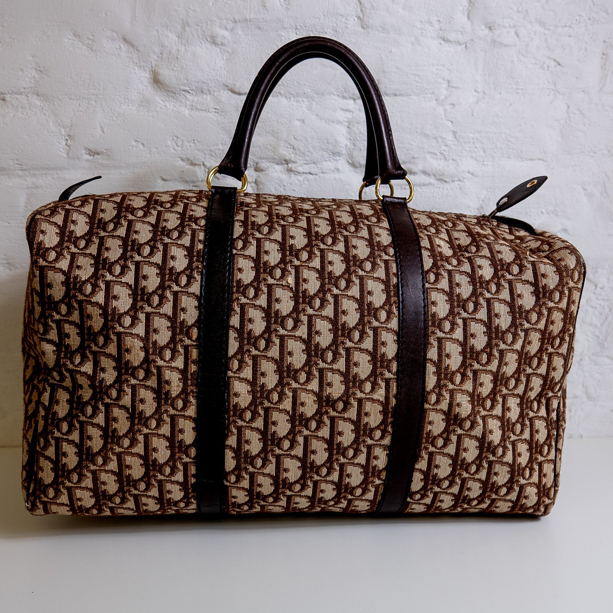Dior Boston 40 toile Trotter marron et cuir Lola Collective