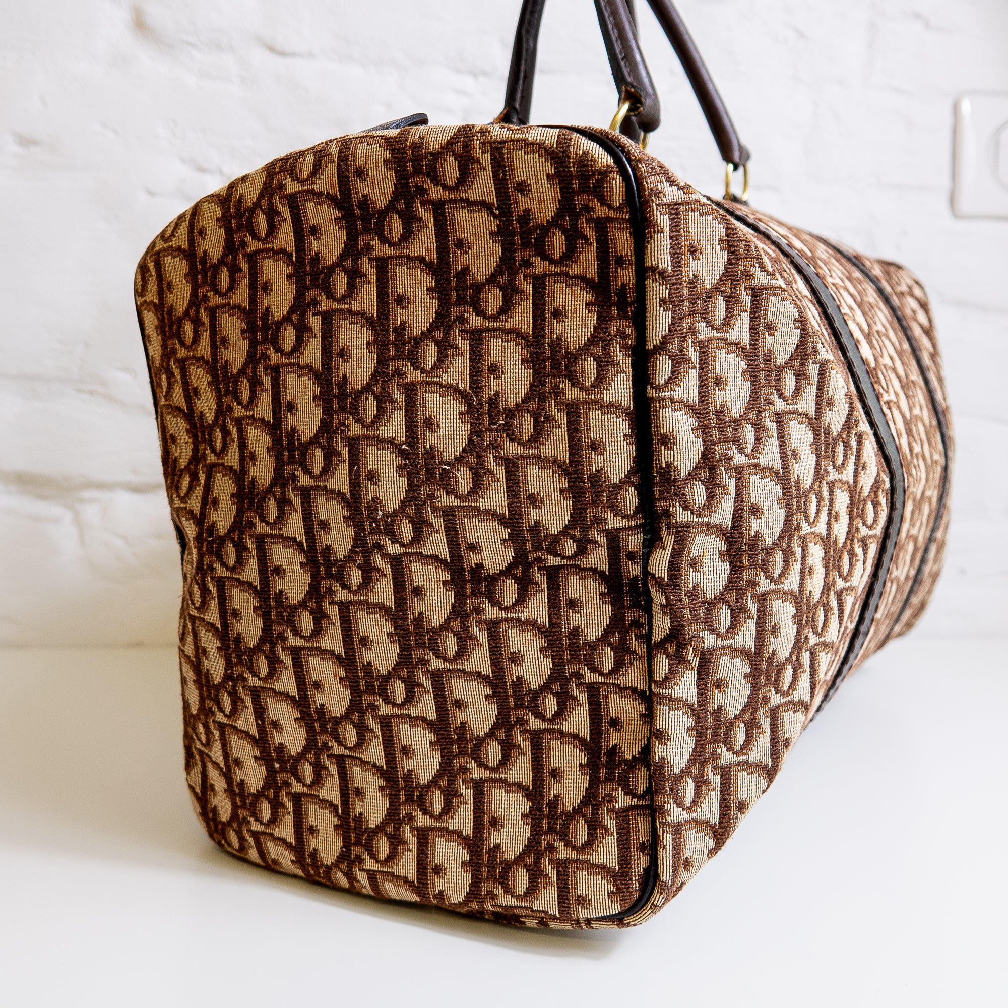 Dior Boston 40 toile Trotter marron et cuir Lola Collective