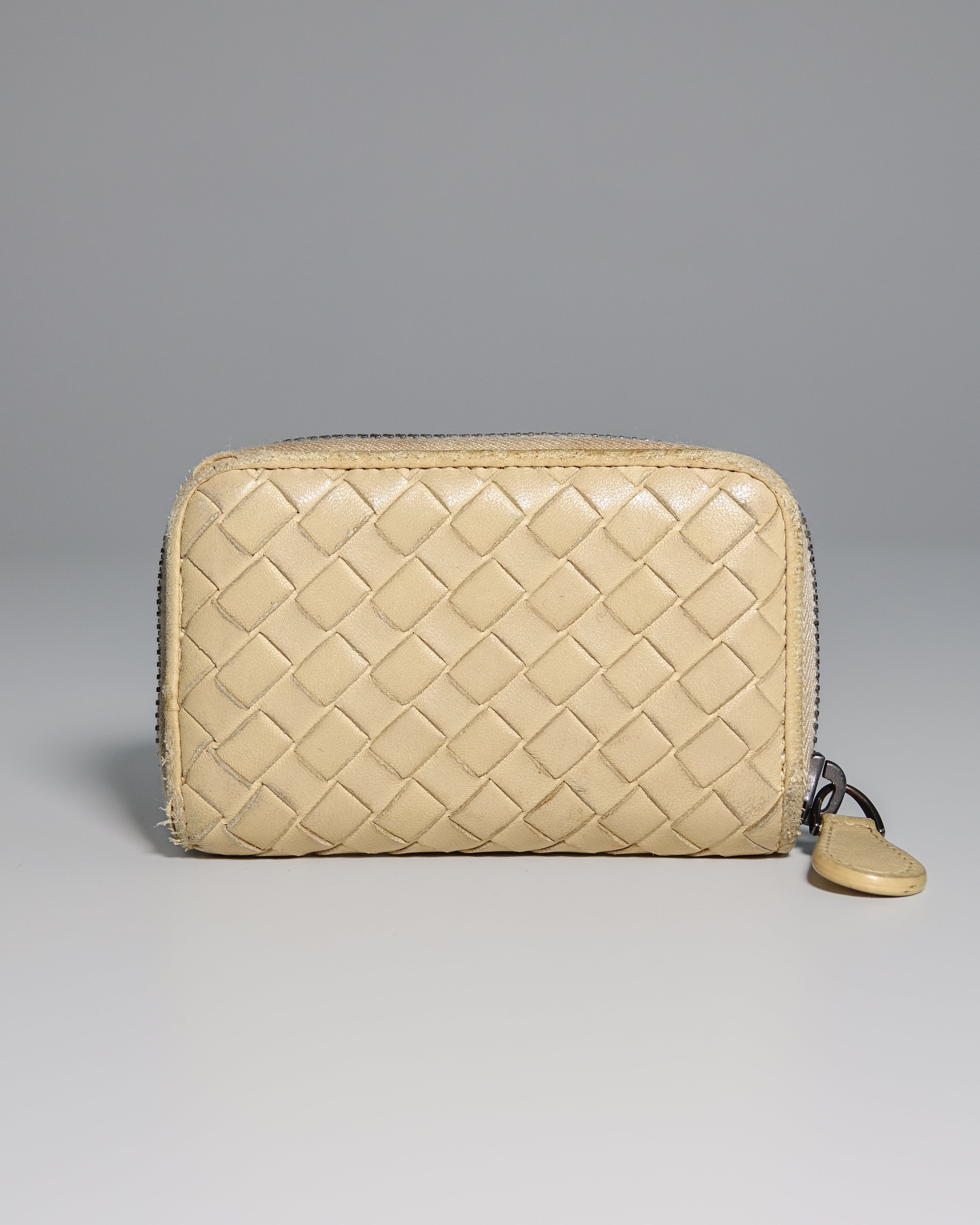 Porte-monnaie Bottega Veneta cuir Intrecciato beige Lola Collective