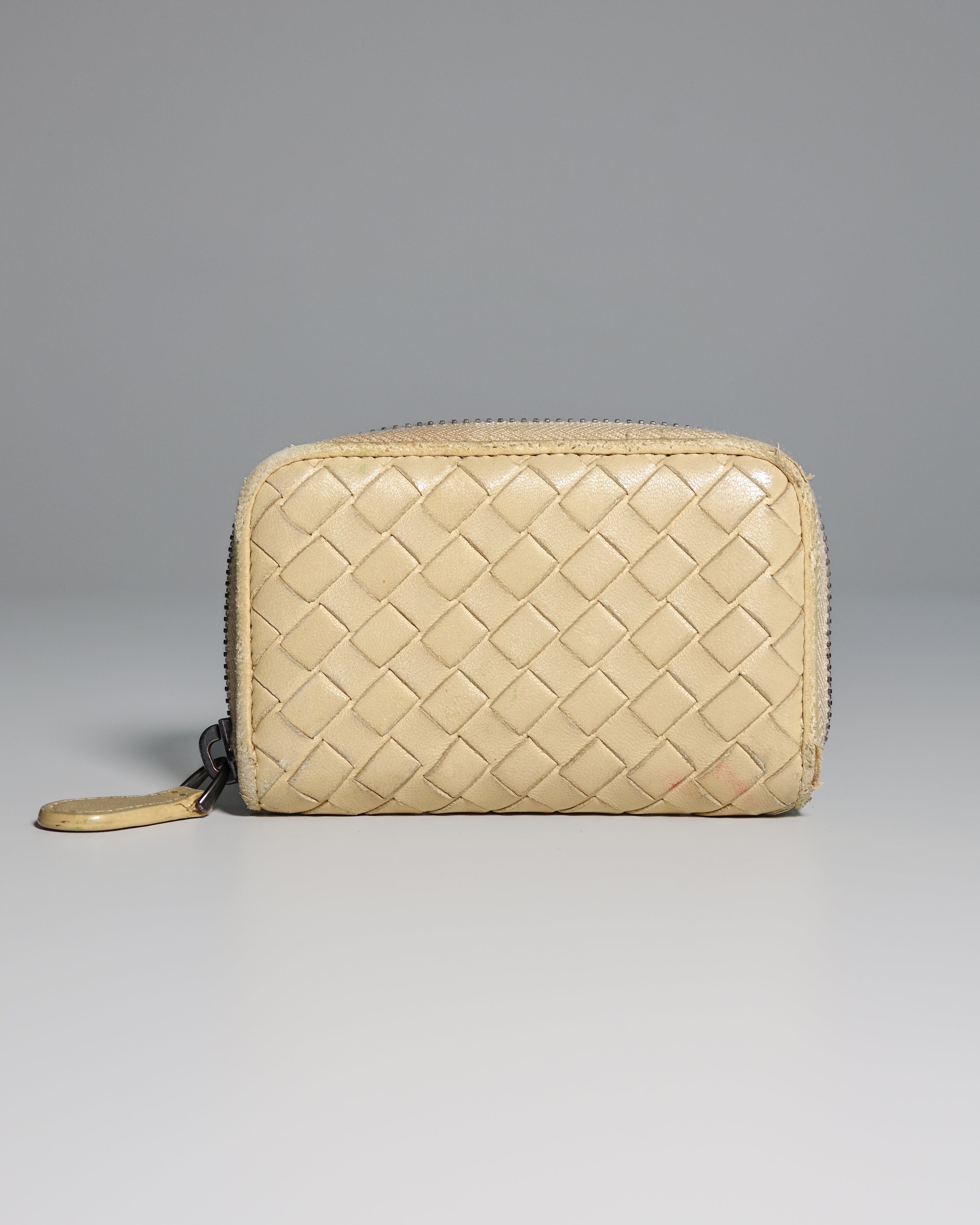 Porte-monnaie Bottega Veneta cuir Intrecciato beige Lola Collective