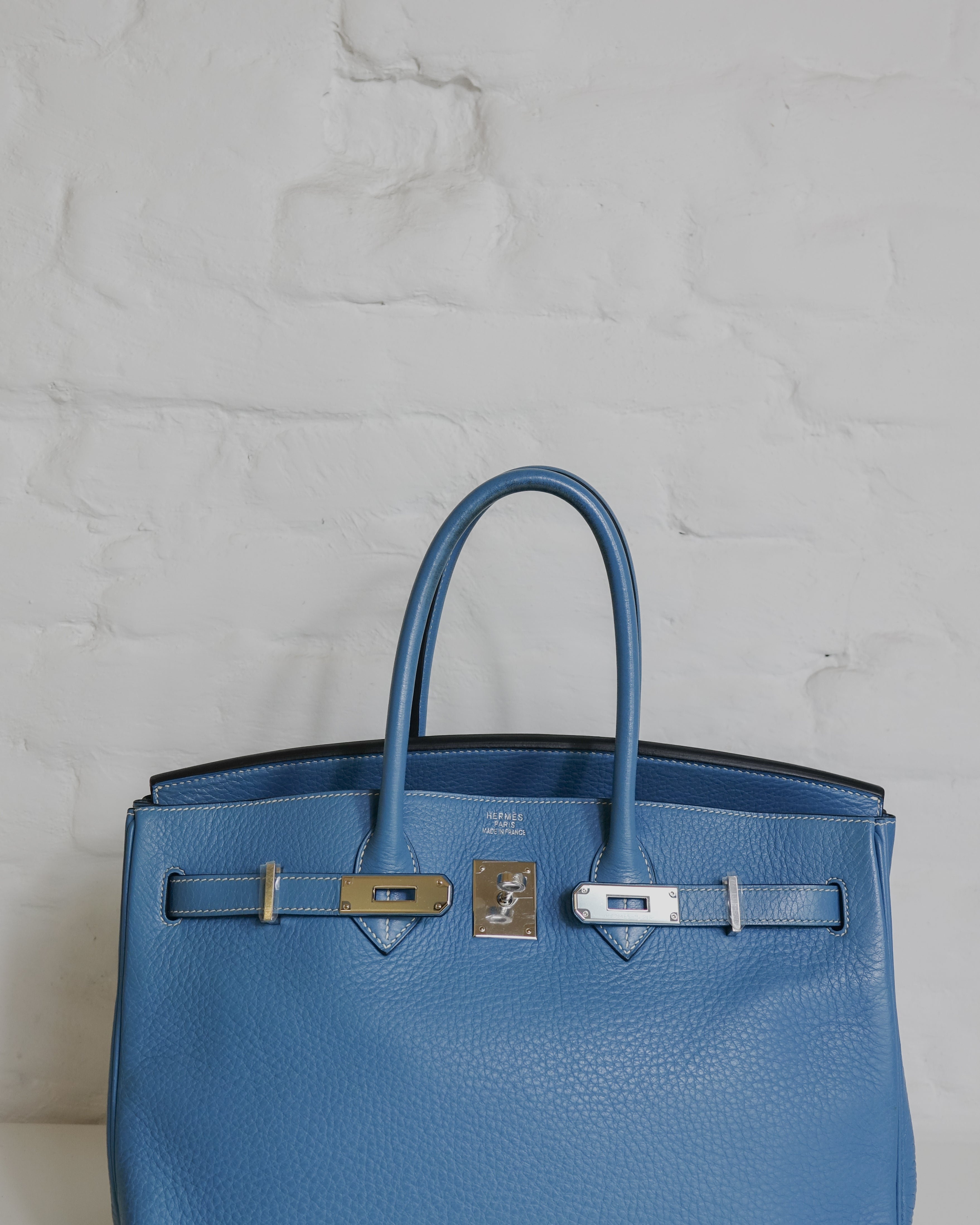 Sac Hermès Birkin 35 en cuir Taurillon Clémence Bleu Jeans Lola Collective