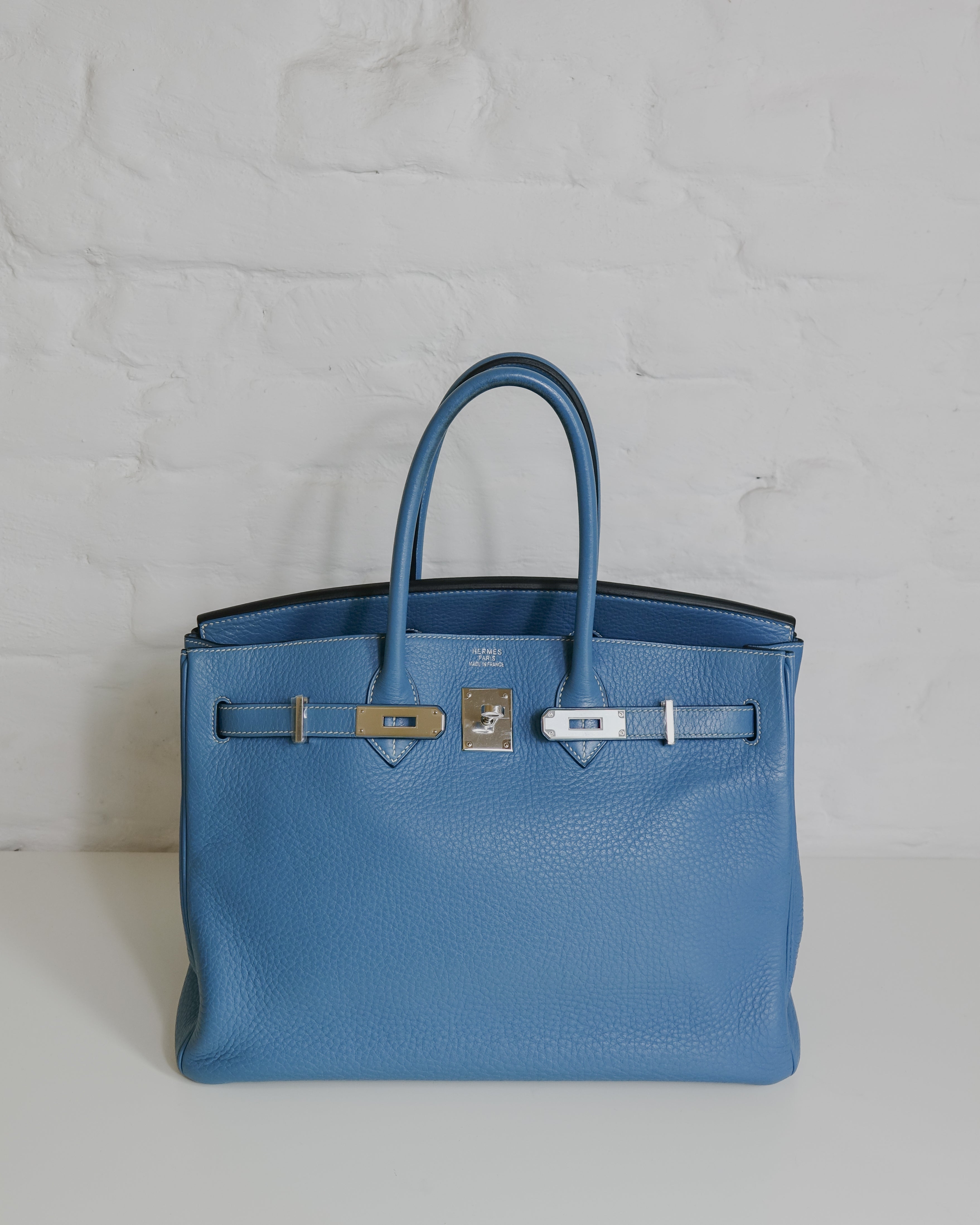 Sac Hermès Birkin 35 en cuir Taurillon Clémence Bleu Jeans Lola Collective