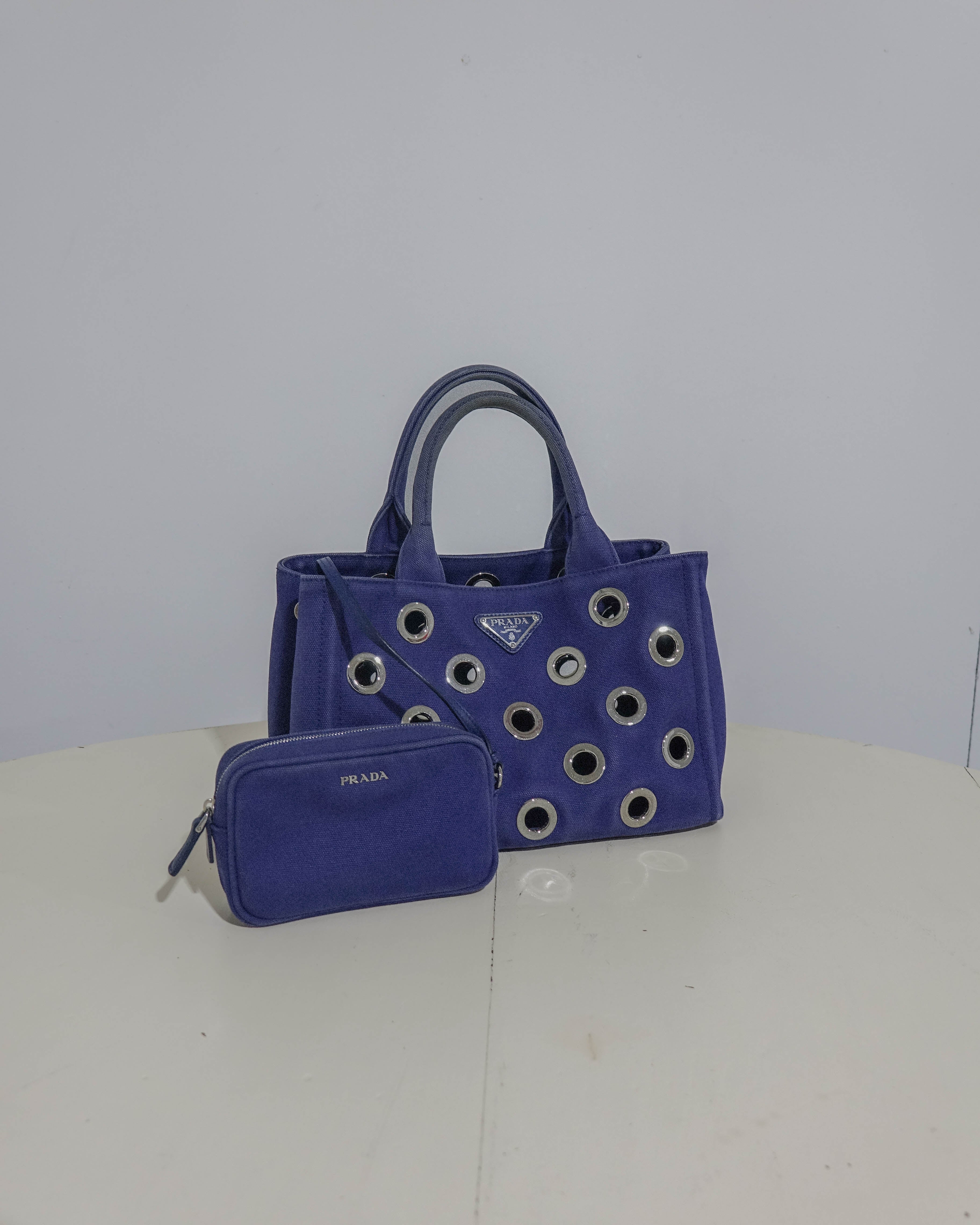 Sac Prada en toile Canapa PM Canvas Navy Silver Lola Collective