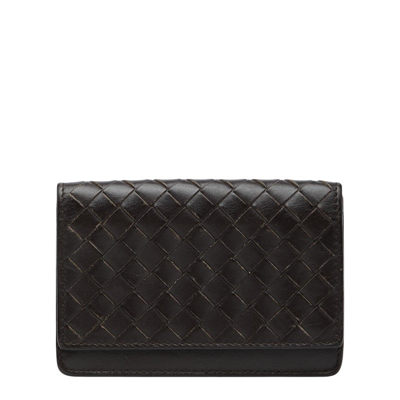 GP0326-25 Bottega Veneta Porte cartes et monnaie en cuir Intrecciatto noir Ginza Paris