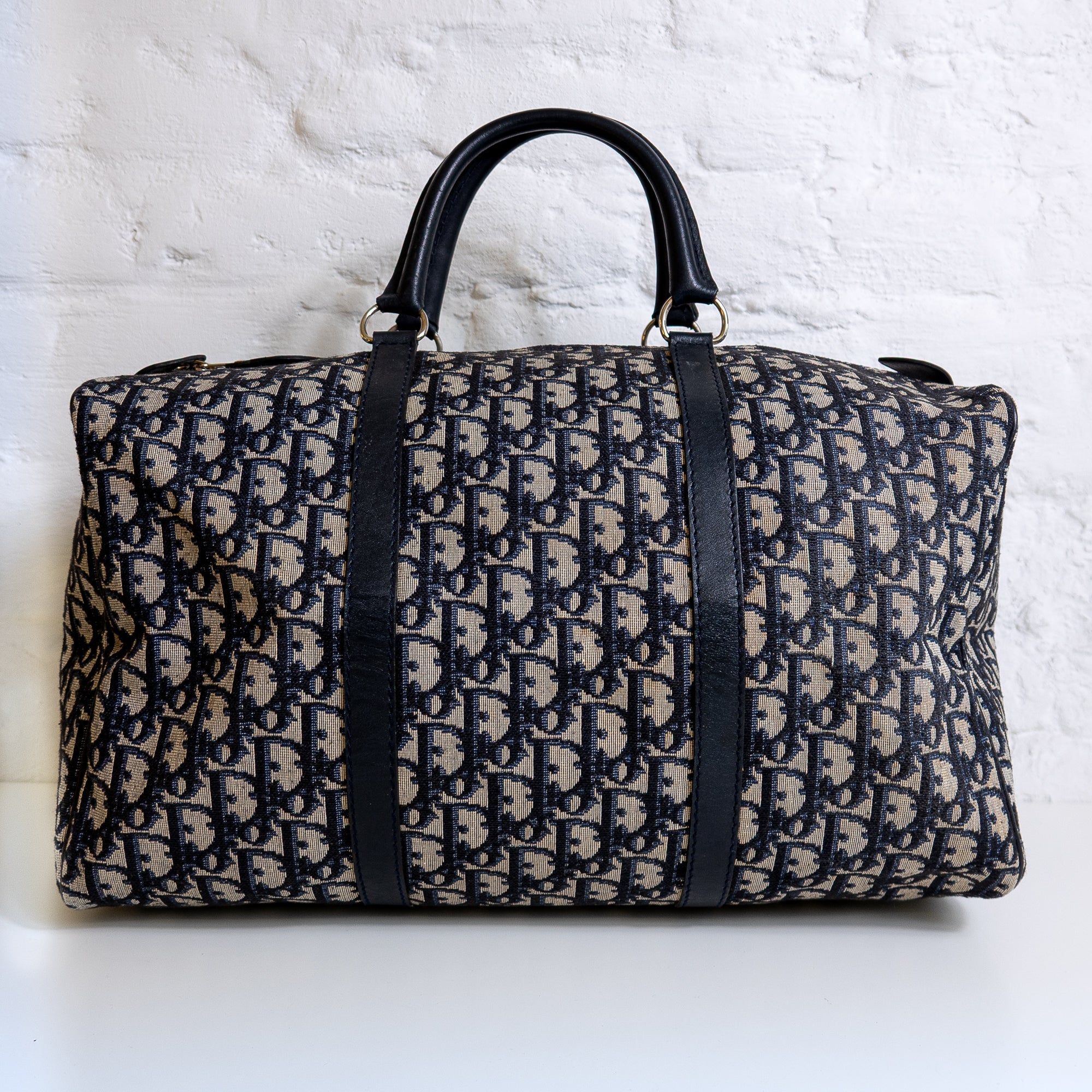 Dior Boston 40 toile Trotter navy et cuir Lola Collective