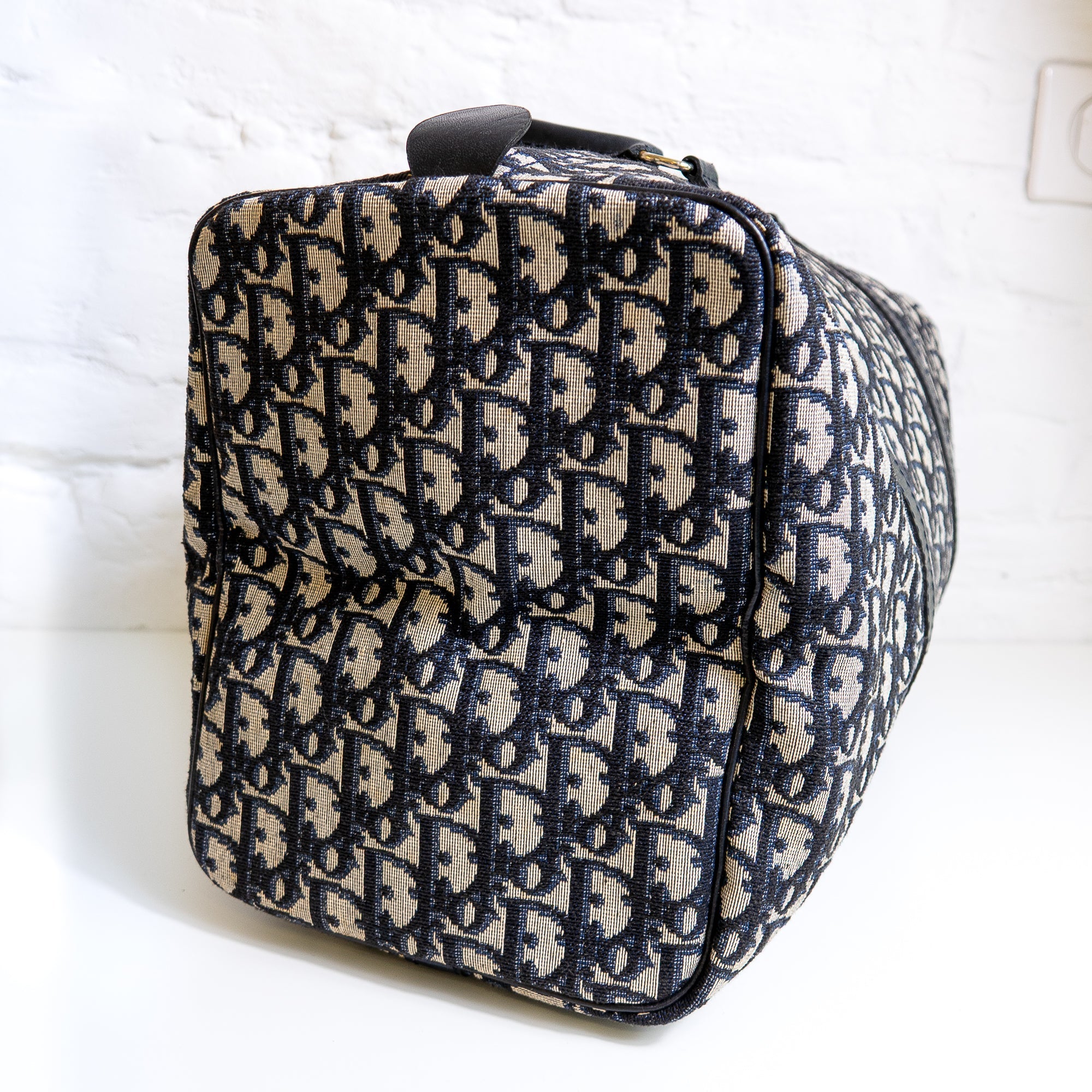 Dior Boston 40 toile Trotter navy et cuir Lola Collective