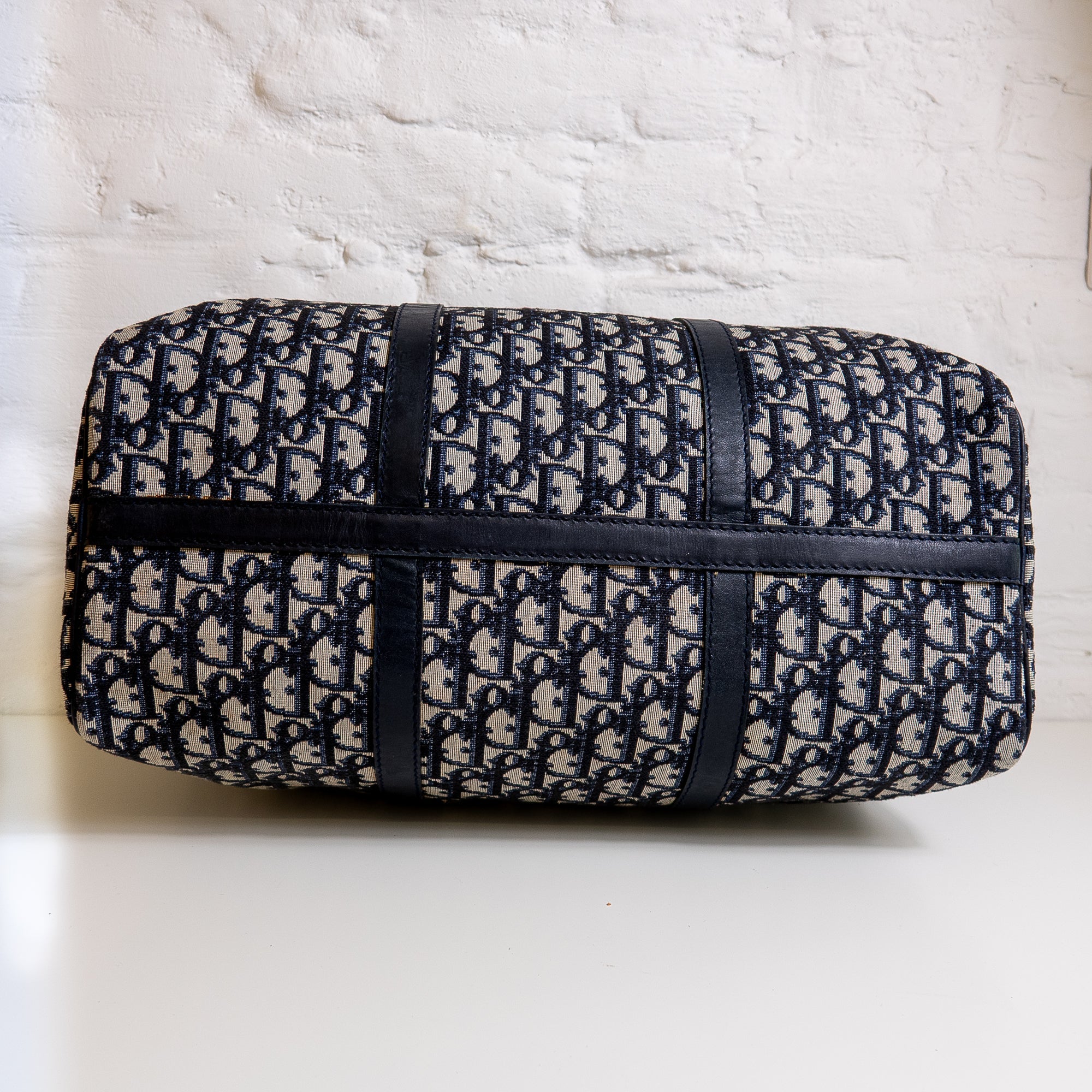 Dior Boston 40 toile Trotter navy et cuir Lola Collective