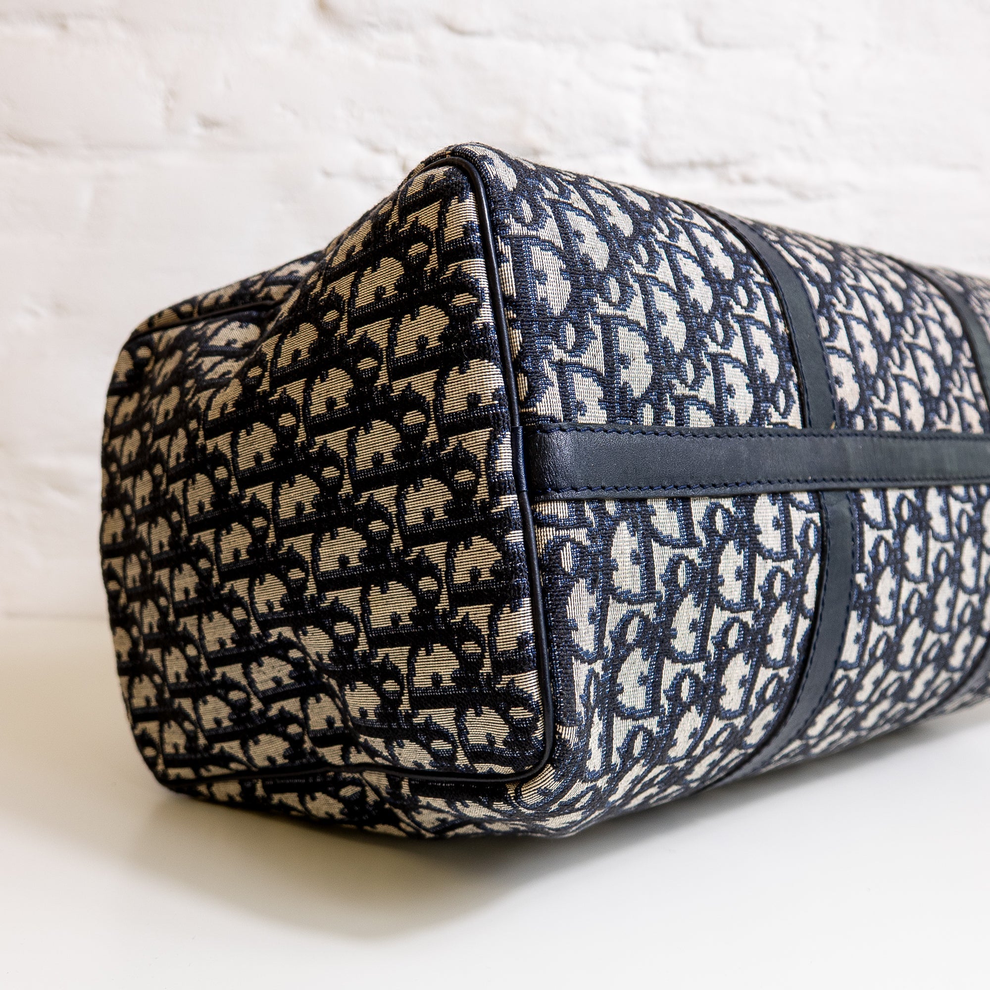 Dior Boston 40 toile Trotter navy et cuir Lola Collective