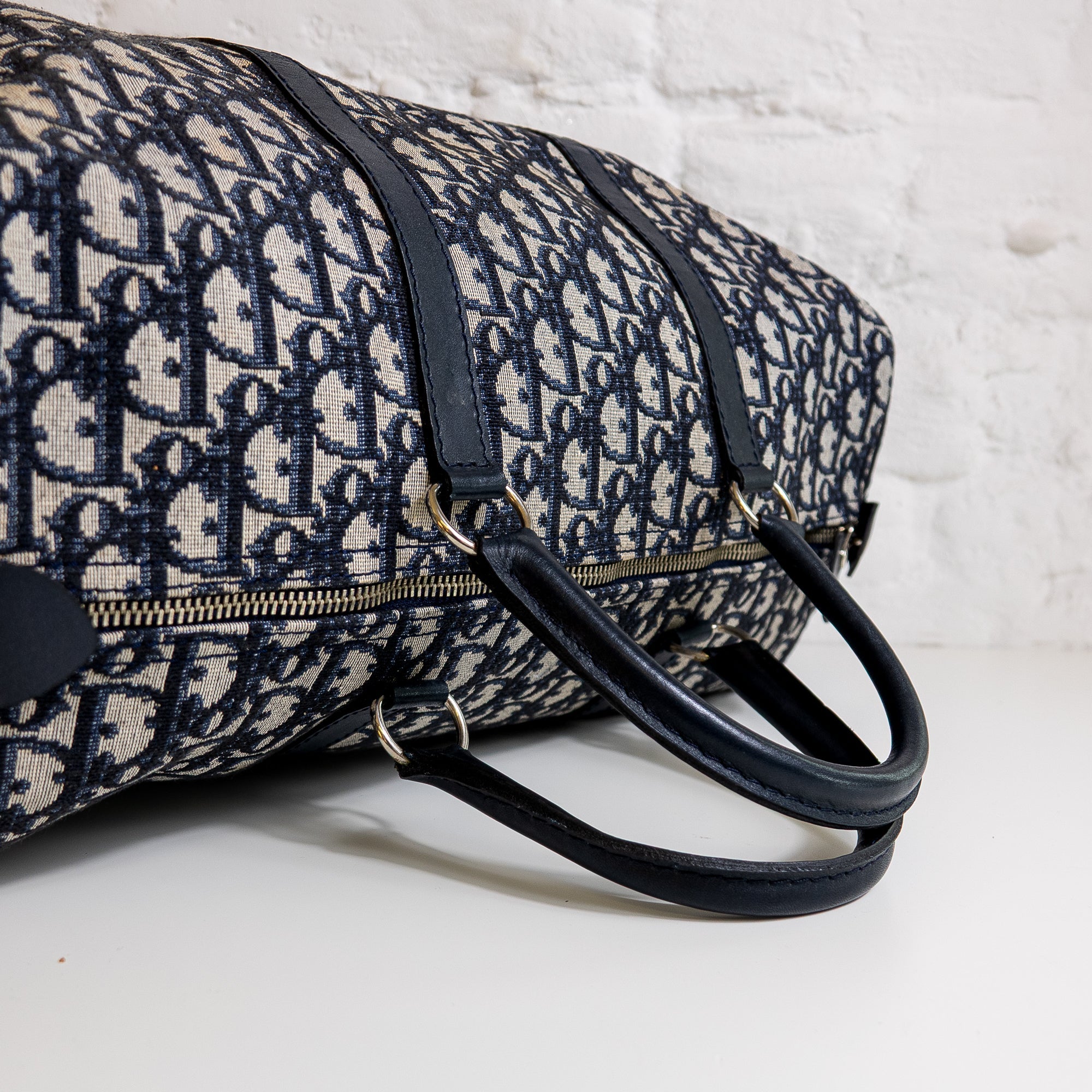 Dior Boston 40 toile Trotter navy et cuir Lola Collective