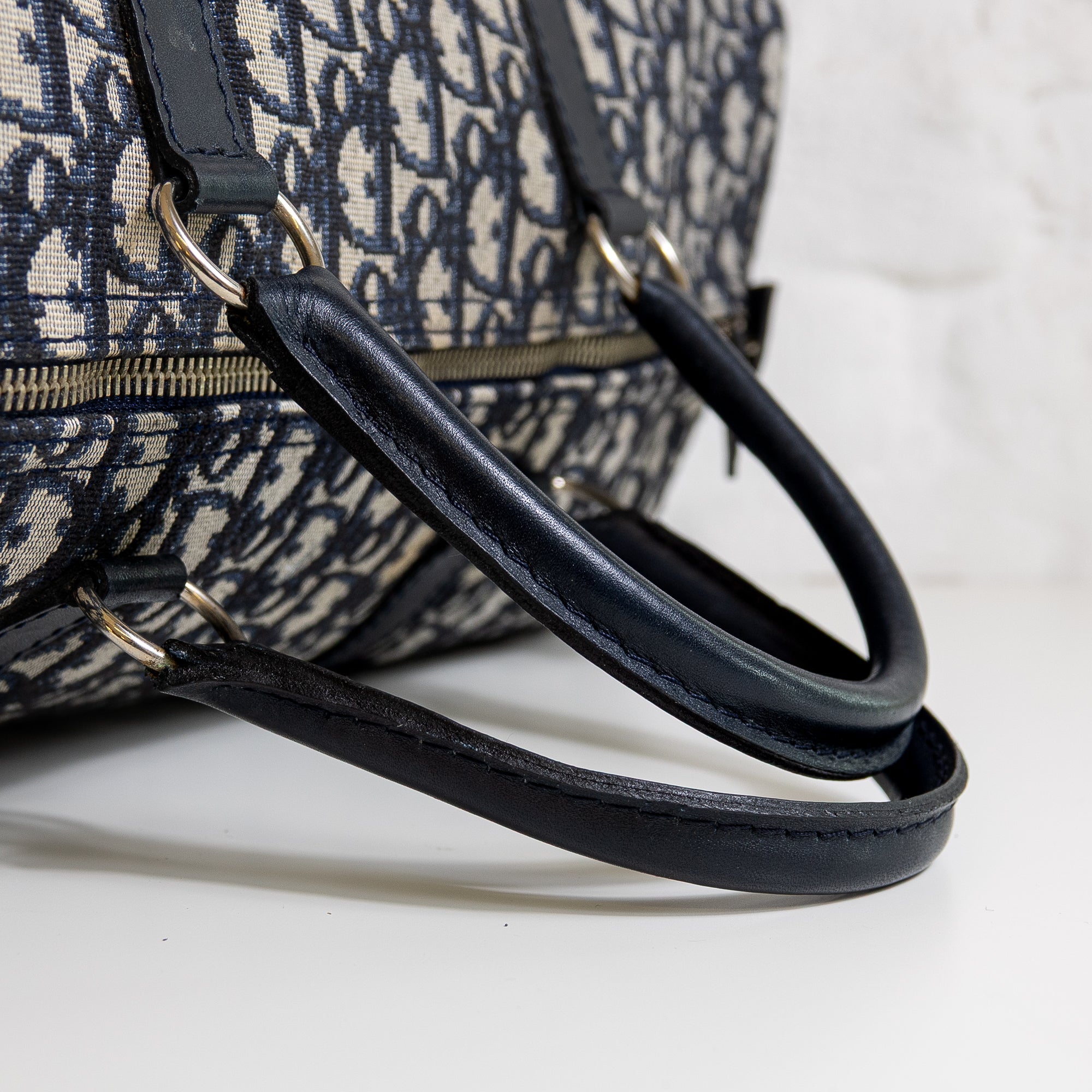 Dior Boston 40 toile Trotter navy et cuir Lola Collective