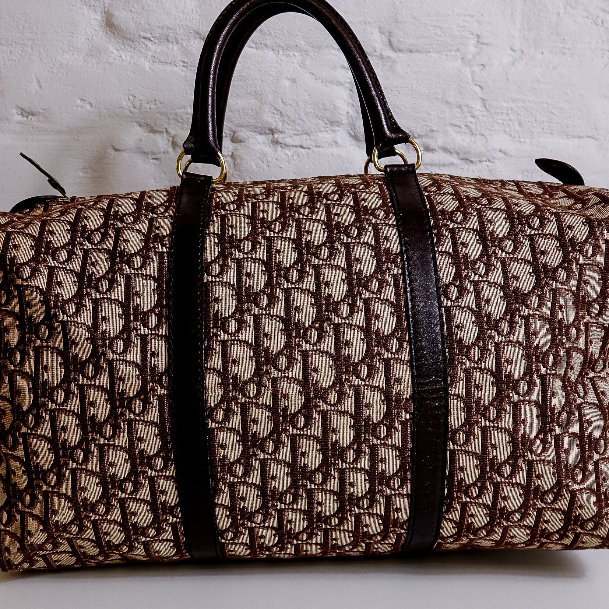 Dior Boston 40 toile Trotter marron et cuir Lola Collective