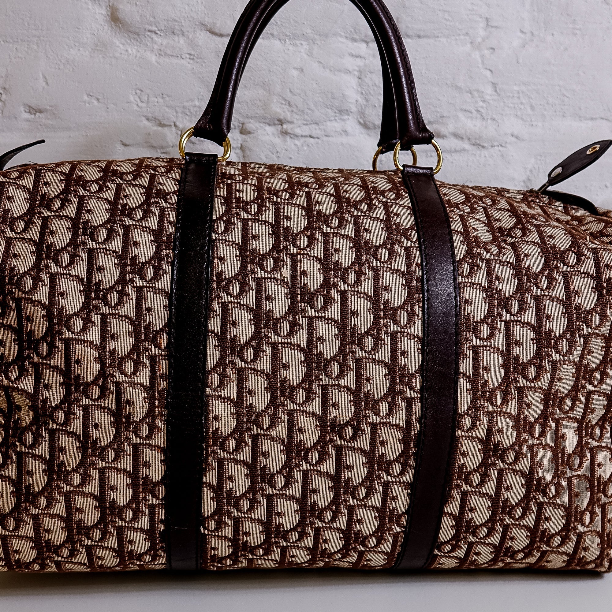 Dior Boston 40 toile Trotter marron et cuir Lola Collective