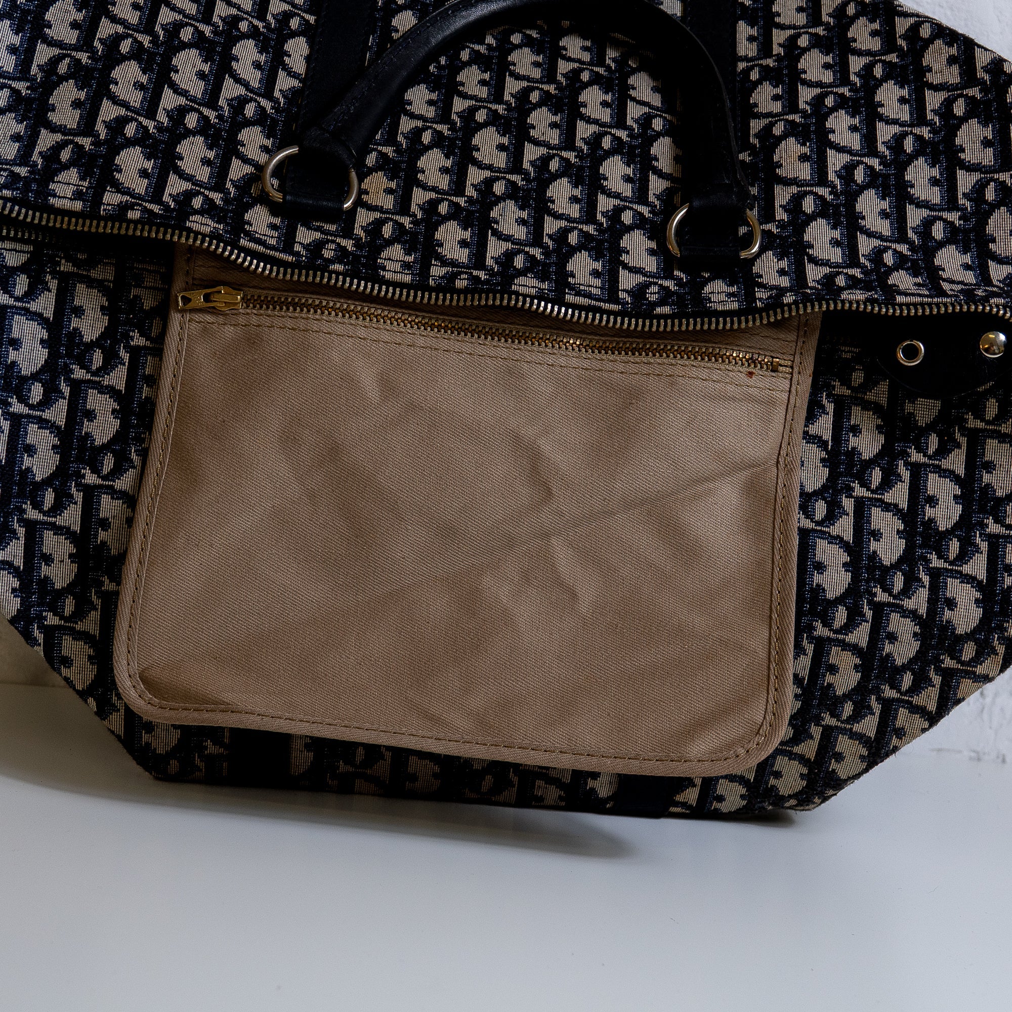 Dior Boston 40 toile Trotter navy et cuir Lola Collective