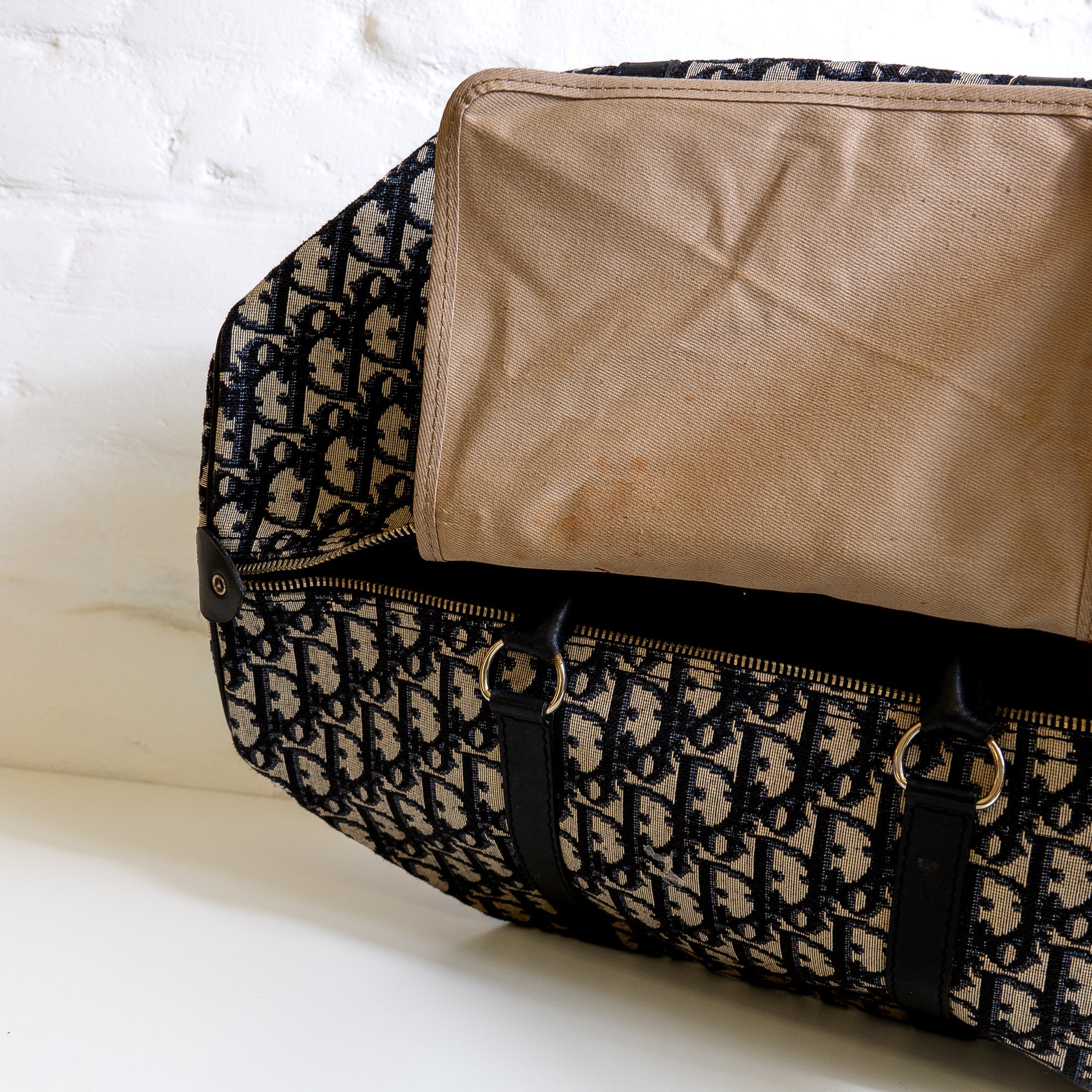 Dior Boston 40 toile Trotter navy et cuir Lola Collective