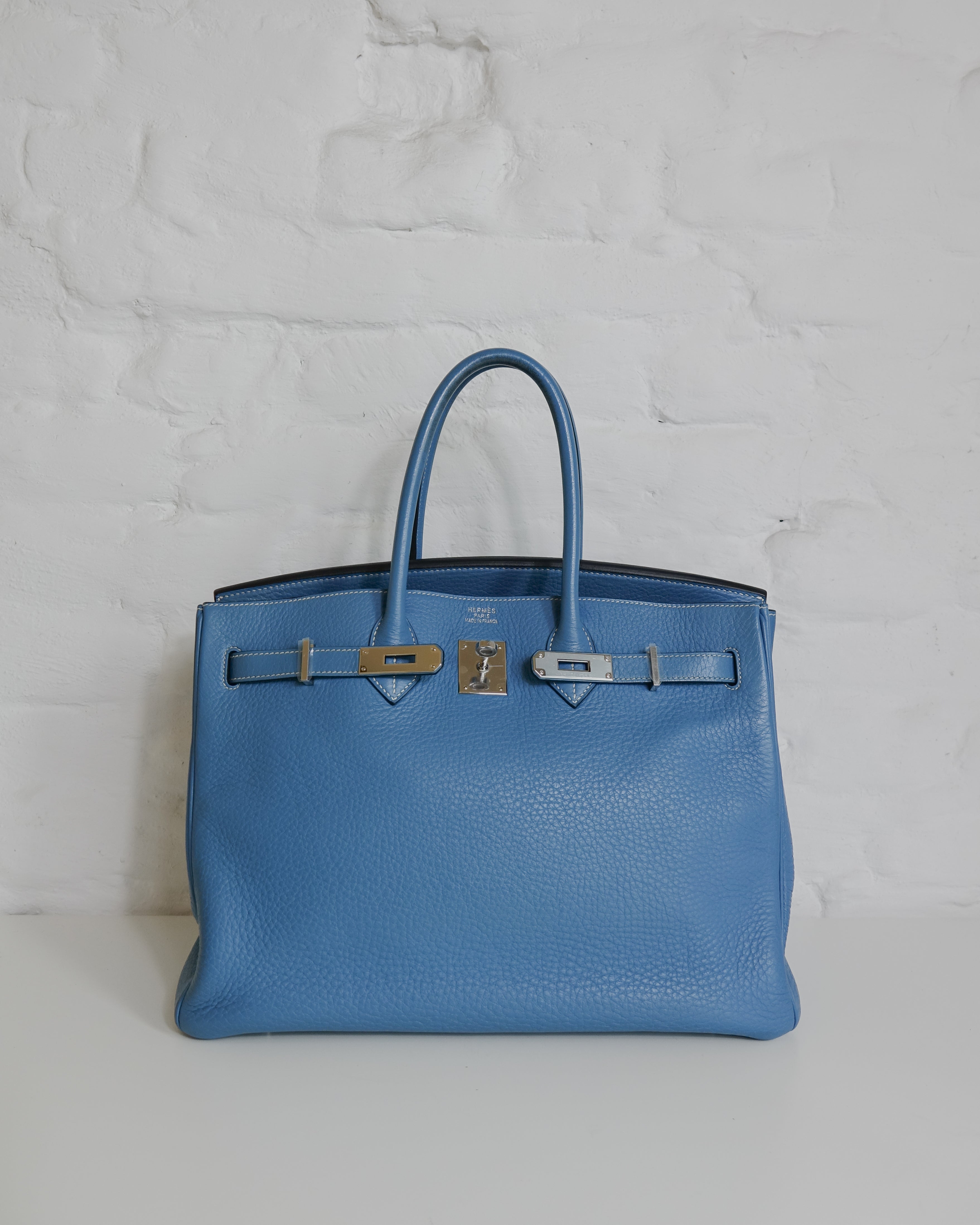 Sac Hermès Birkin 35 en cuir Taurillon Clémence Bleu Jeans Lola Collective