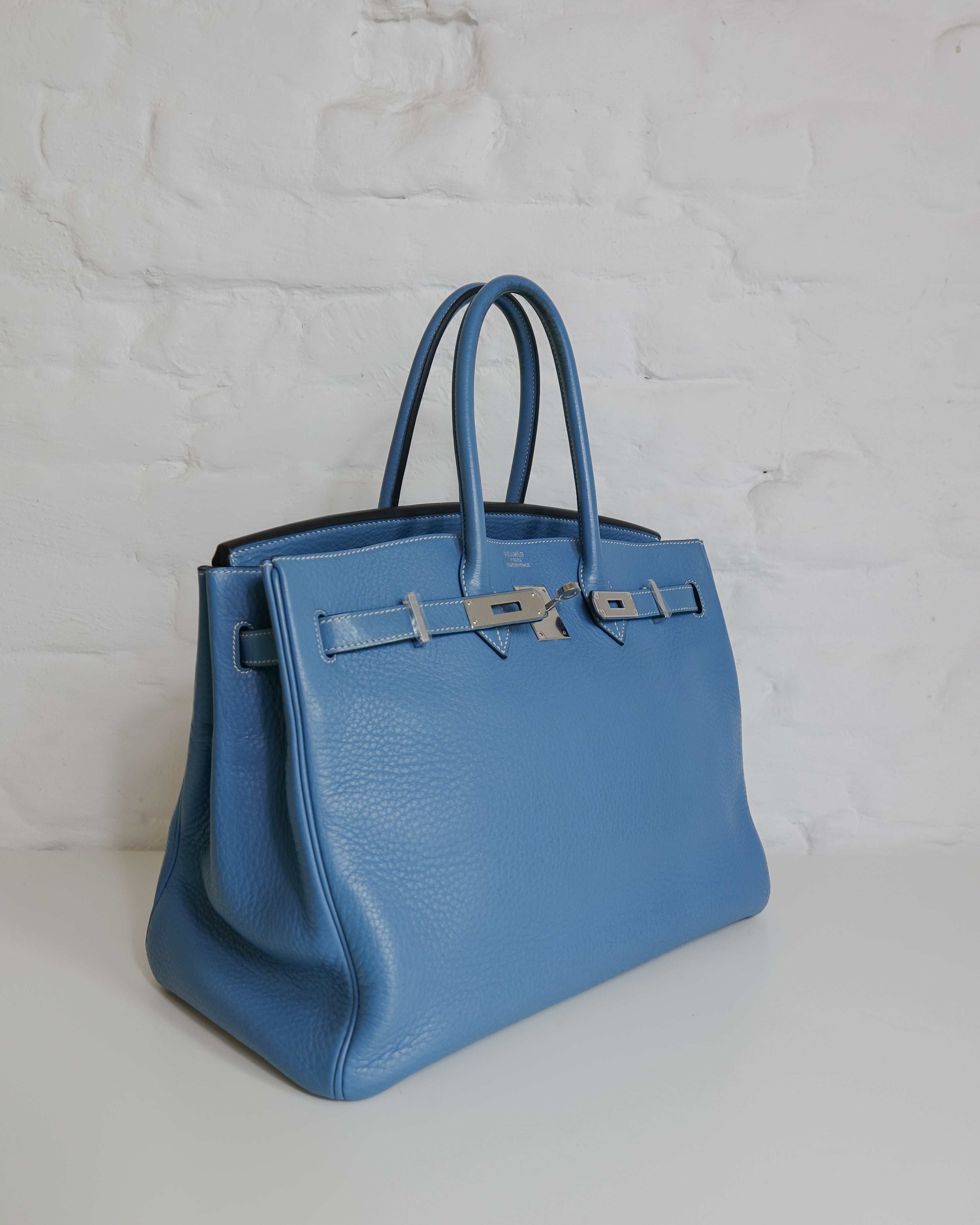 Sac Hermès Birkin 35 en cuir Taurillon Clémence Bleu Jeans Lola Collective