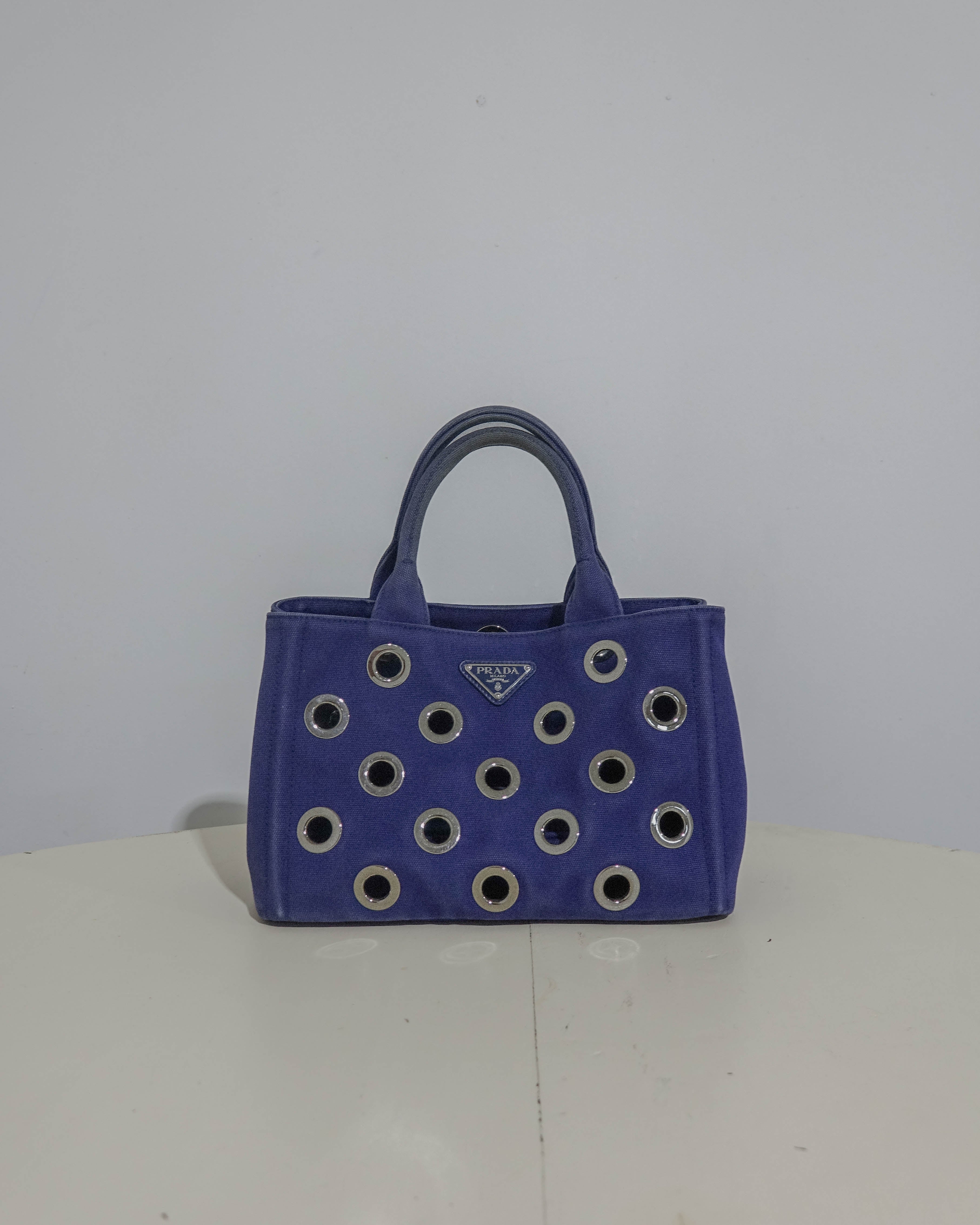 Sac Prada en toile Canapa PM Canvas Navy Silver Lola Collective