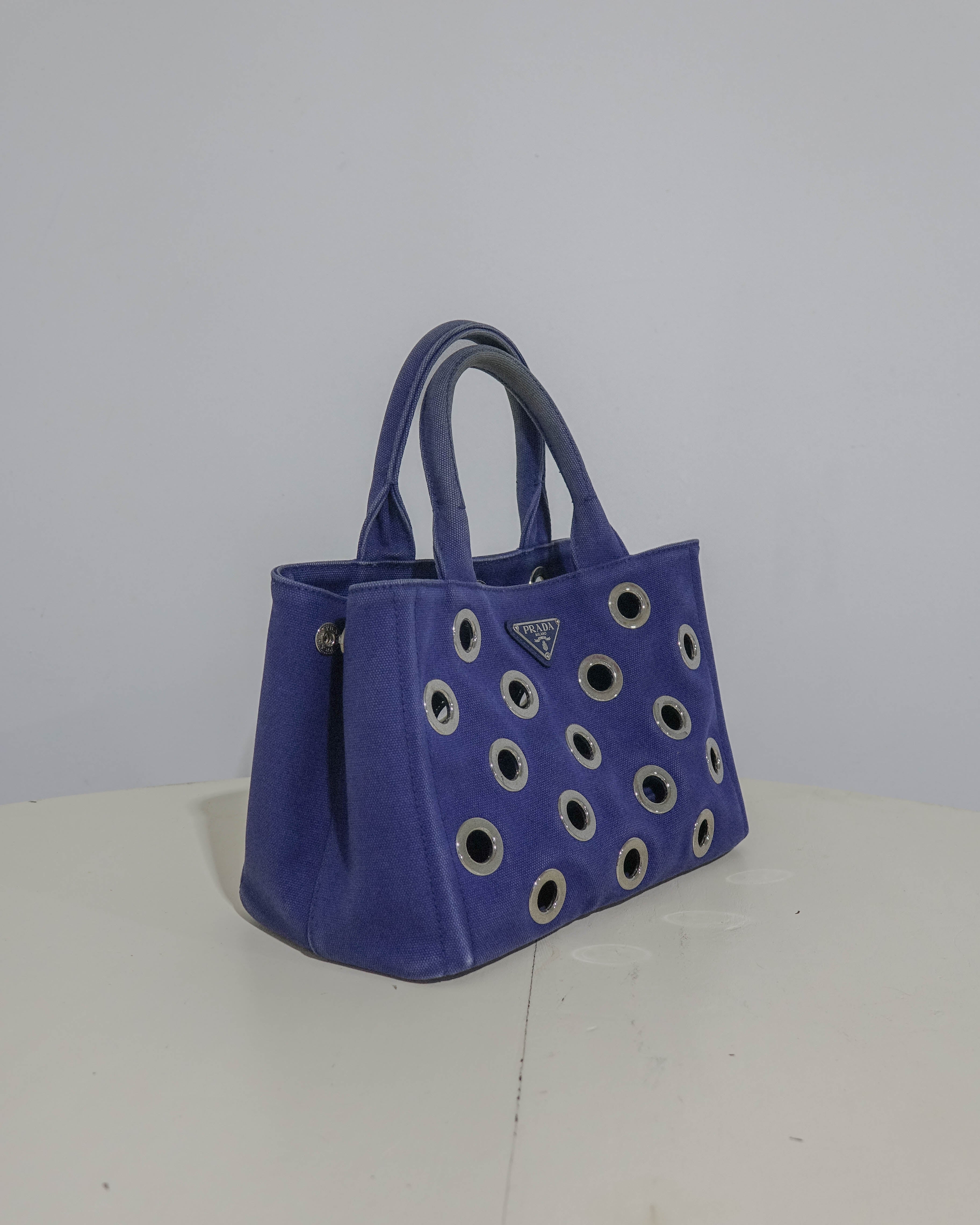 Sac Prada en toile Canapa PM Canvas Navy Silver Lola Collective