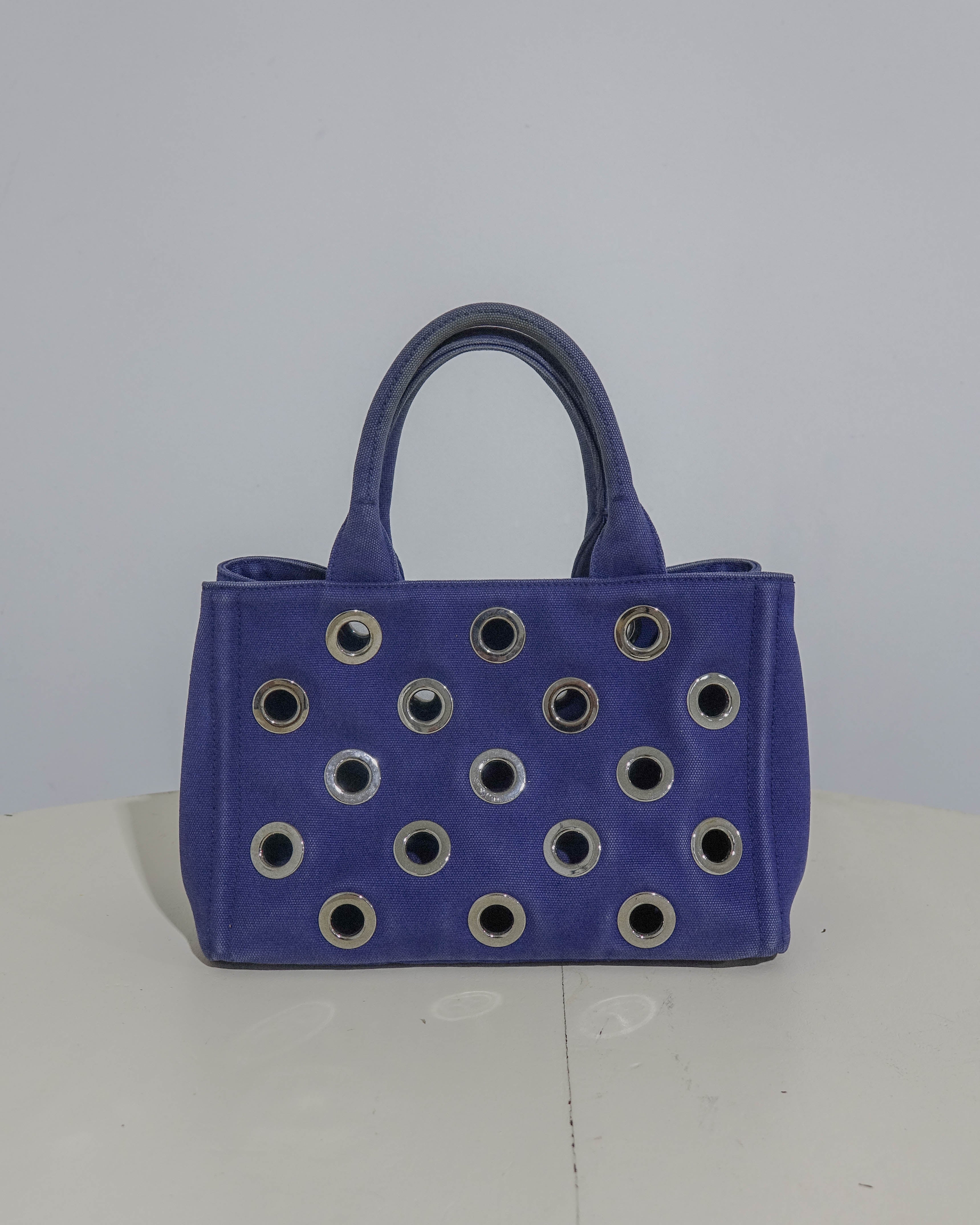 Sac Prada en toile Canapa PM Canvas Navy Silver Lola Collective